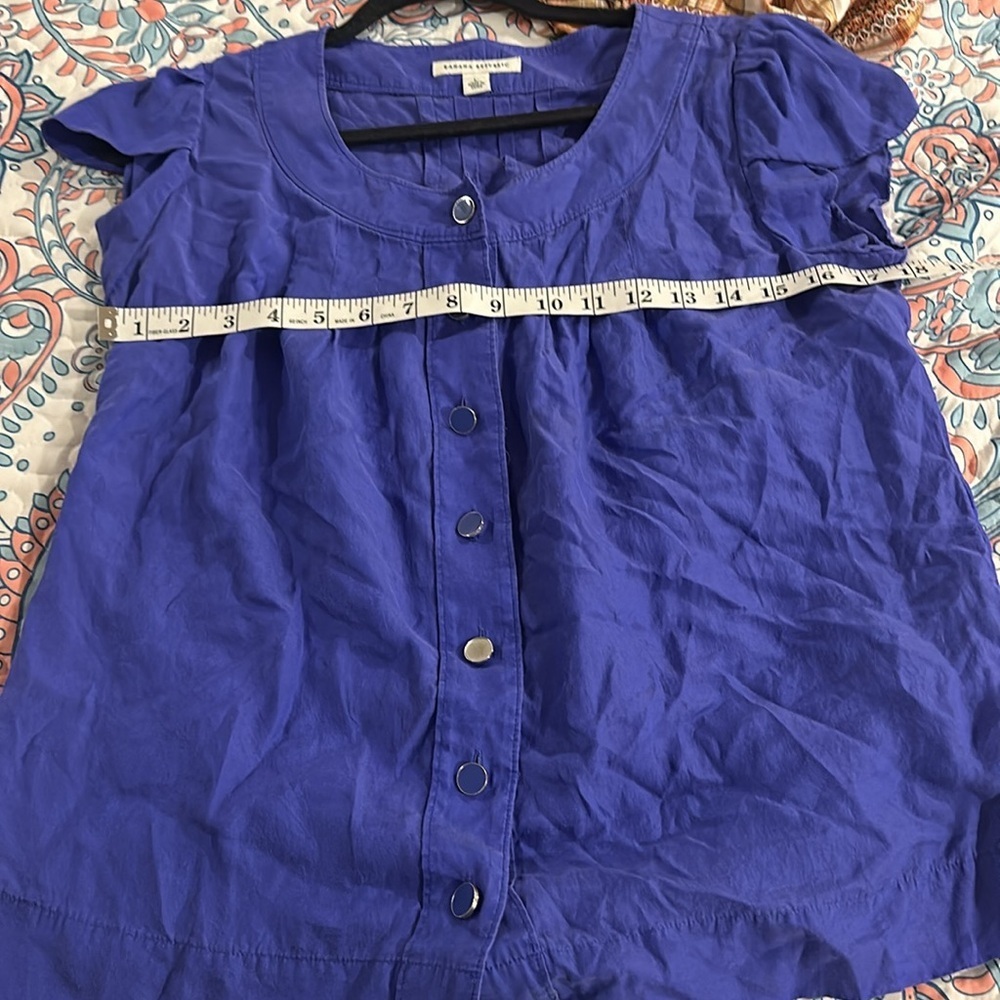 Banana Republic Cobalt Silk Blend Button Front Blouse | Effortless Minimal Chic - Picture 8 of 11